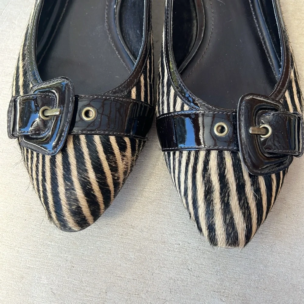 Franco Sarto Calf hair striped loafers with leather buckle 7